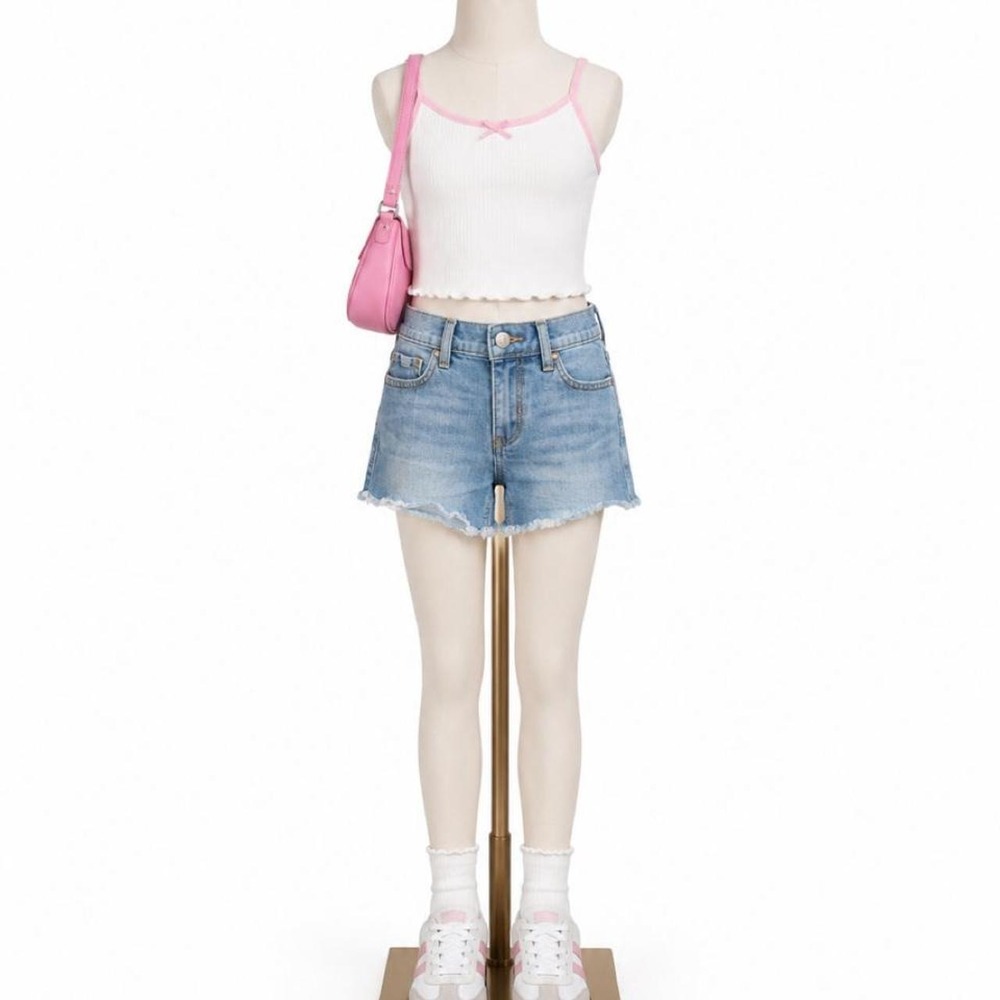 Abercrombie Kids Girls Mid Rise Midi Denim Shorts Size 11/12